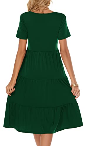 Berydress Women's Cute Tiered Babydoll Midi Dress Wedding Guest Short Sleeve V-Neck Loose Fit Summer Sundress (S, 6175-Dark Green) #TOP1
