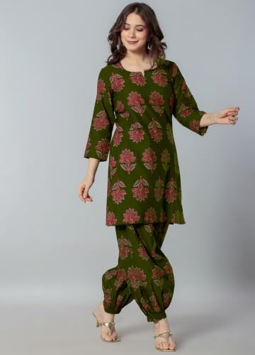 Image of rytras Women Pure Cotton Printed Straight Kurta Set with Palazzo Pants - Ethnic Wear