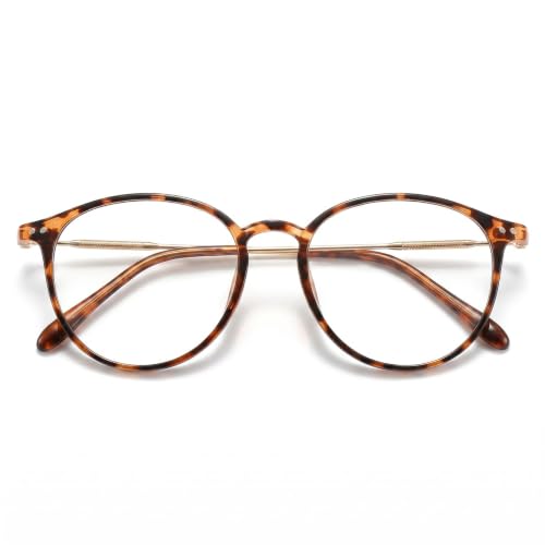 Image of Shiratori Retro Round Blue Light Blocking Glasses for Women Men, Lightweight Metal Temple Eyeglasses