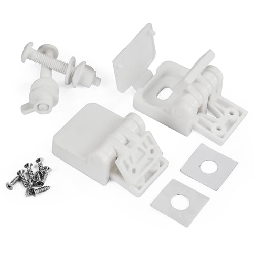 Meaferks Toilet Seat Hinges Replacement Parts – White Plastic Hinge Set with Screws, Connectors, Universal Fits Most American Toilet lids,1 Pair (2Pcs- MFL15)