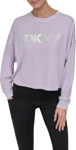 T-shirt décontracté à manches longues DKNY orné de strass premium et finition brillante