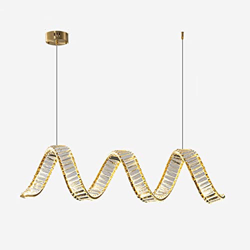 Lustre long row LED en cristal et laiton réglable pour salon moderne