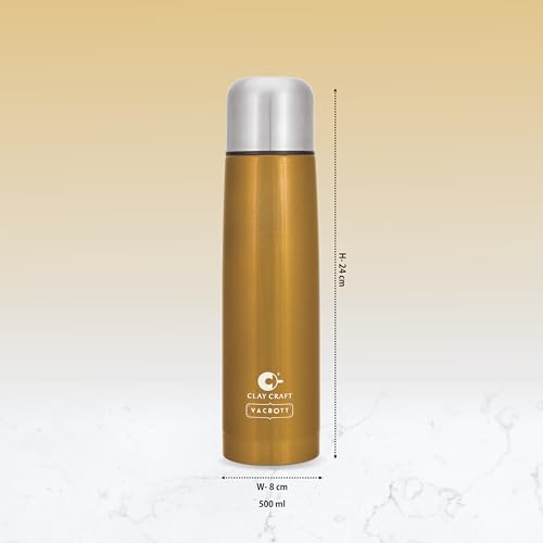 Image of Clay Craft Vacbott Terra Double Walled|18 Hours Hot and 24 Hours Cold Vacuum Insulated|Thermosteel| Flask 500 ml|Steel Water Bottles for Office|Travelling|BPA-Free|BIS Certified|1Year Limited Warranty