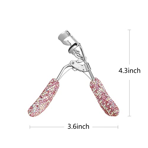Bling Rhinestone Eyelash Curlers Stainless Steel Natural And Long Lasting Eyelash Fit For All Eye Shape Curved Lash Curler (Pink) #TOP6