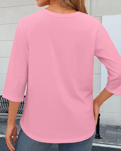 CHICGAL Womens 3/4 Length Sleeve Tops Casual Crew Neck T Shirt Pleated Loose Fit Blouses3