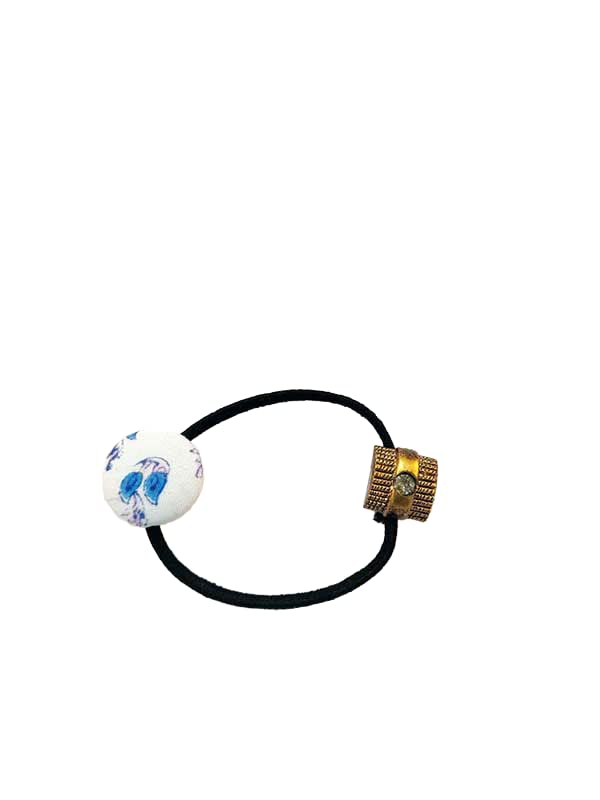 Hair Rubber with Small Button covered with Hand Block Print S-1A