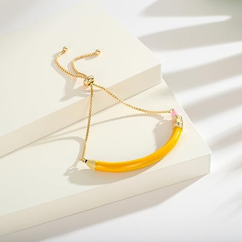 Image of Gold Pencil Bangle Bracelet Adjustable Slider Chain Bracelet Back To School Jewelry