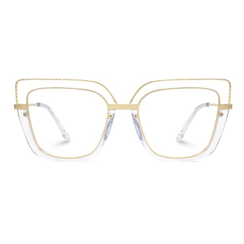 Image of Zeelool Stylish Oversize Cat Eye Glasses Frame for Women with Non-prescription Clear Ornella ZJGX370408-03 Crystal