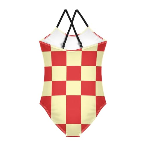 Image of Black and White Chess Girls One Piece Swimsuits Board Marble Tile Sport Halter Swimwear Beach Bathing Suit 3T
