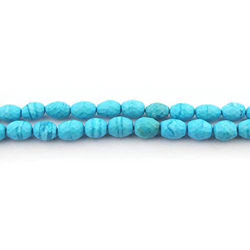 Perles turquoise stabilisées ovales facettées 10x7mm pour création de bijoux de 19cm SB4119