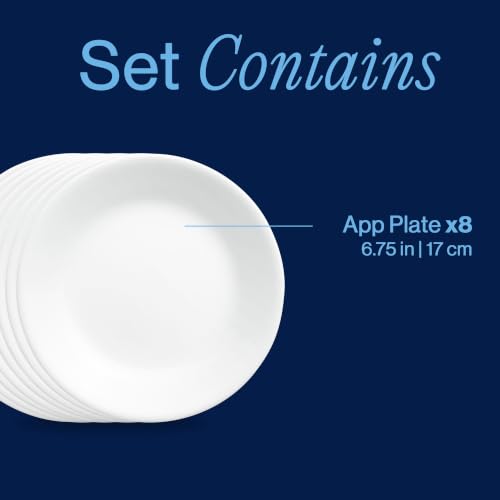 Image of Corelle Vitrelle 8-Piece (6.75 inch) Salad Appetizer Plates Set, Triple Layer Glass and Chip Resistant, Lightweight Round 6-3 /4-inch Plates, Winter Frost White