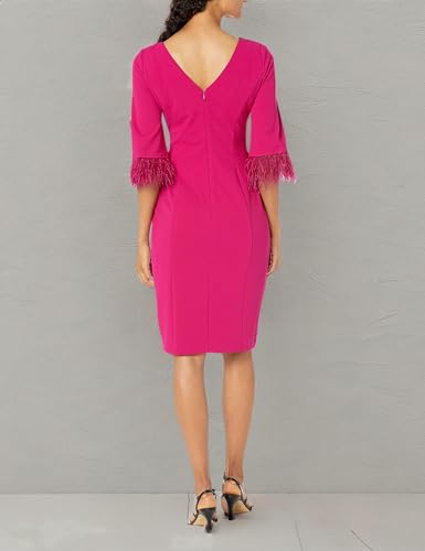 Adrianna Papell Women's Feather Trimmed Crepe Sheath4