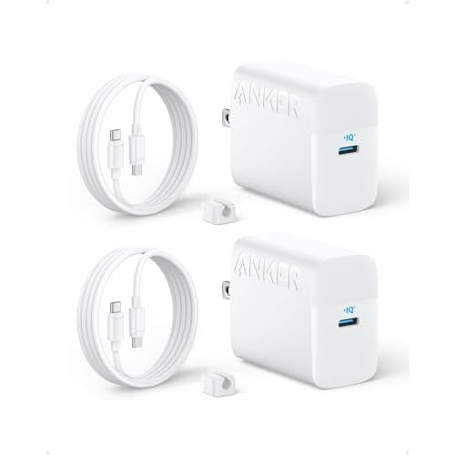 Anker 45W USB C Charger Block, PPS Fast Charger with USB-C Cable for iPhone 17/16 and More Series, iPad, Galaxy S24 Ultra (2-Pack 5 ft Cable Included) White
