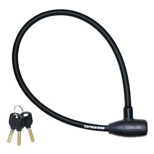 キャプテンスタッグ(CAPTAIN STAG) 自転車 鍵 ロック ワイヤーロック ワイヤー長60cm/φ12mm/周長68cm ウェーブキー ストレート シャッター付 ブラック Y-4434