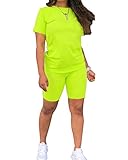 Womens Lightweight 2 Piece Sports Outfit Tracksuit Shirt Shorts Jogger Sportswear Biker Set Neon...