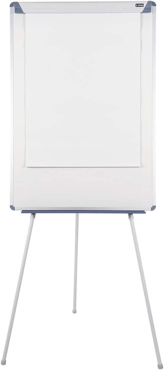 Bi-Joy Pizarra Blanca Magnética con Caballete Trípode, 70 x 100 cm, Marco Gris y azul, con Bandeja y Clip Ajustable para Bloques