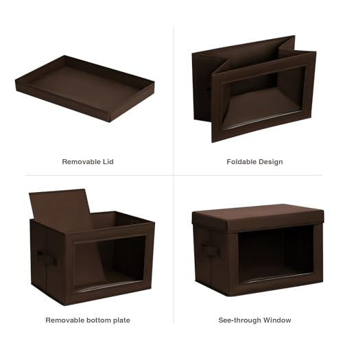 Image of Homsorout Foldable Storage Boxes with Clear Window - Clothes Organizers and Decorative Bins with Lid, Fabric Storage Cube, Baskets for Shelves, Yarn, Home, Brown, 3 Pack