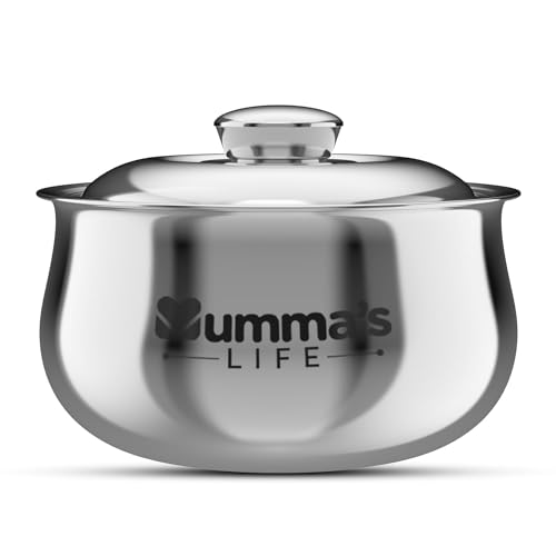 Image of Mumma's LIFE Double Wall Belly Casserole Set of 3 (1000ml, 1800ml & 2200ml) | Stainless Steel Solid Casserole with Steel Lid | Insulated, Lightweight & Durable Serving Bowl