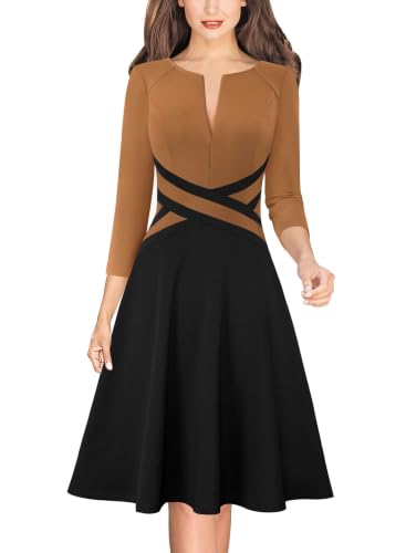 Image of VFSHOW Womens Front Zipper Work Business Casual Office Church A Line Dress