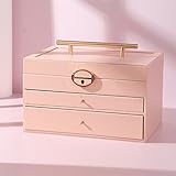 * Las tres capas gira la caja de joyería grande con llave, como una caja fuerte.