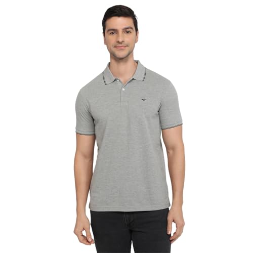 Image of Park Avenue Men Slim Fit Solid Pattern Cotton Polyester Blend Half Sleeve Polo Neck Casual T-Shirt