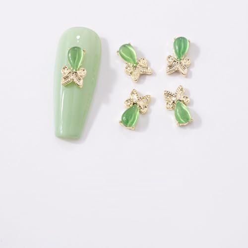 qbodp 20 Pcs Butterfly Nail Decoration Fashion Nail Art Decoration Green Opal Butterfly Decoration for Nail, Nail Supplies Nail Art Decoration Accessories,Gold
