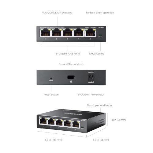 Image of TP-Link Omada 5 Port Gigabit Easy Managed, Switch, VLAN, Auto Loop Prevention, IGMP Snooping, Fanless, Managed by Omada, Durable Metal w /Shielded Ports(ES205G)