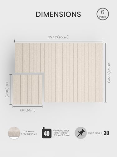 Bumusty Large Cork Board Alternative-36 x 24" Felt Bulletin Board Tiles, with 30 Pushpins, 40 Adhesive Tabs, 6-Pack Slat Wall Paneling, Cork Boards for Office Push Pin Board Felt B image 2