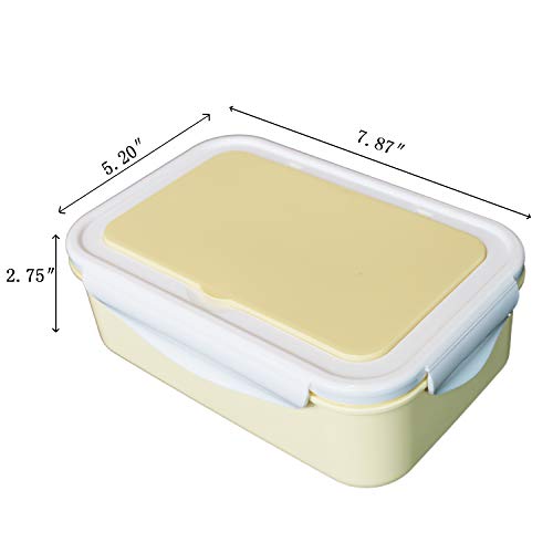 Uptrust Bento Lunch Container For Kids, Bento Adult Box With 3 Compartment. Leak-Proof, Microwave Safe, Dishwasher Safe, Freezer Safe,Meal Fruit Snack Packing Box(Spoon&Fork Included,Yellow-White) #TOP1