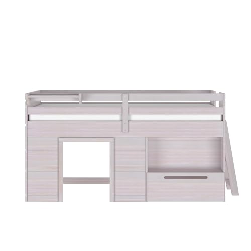 Max & Lily Modern Farmhouse Loft Bed Twin Size, Solid Wood Low Loft Bed with Storage Drawer and Ladder, Modern Farmhouse Loft Bed for Kids, White Wash by Max & Lily - Image 4