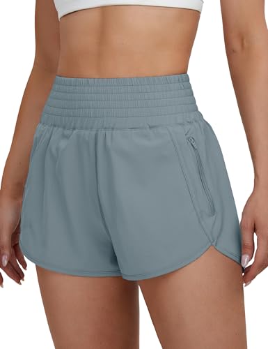 BMJL Women's High Waisted Athletic Shorts Pocket Workout Shorts Gym Sporty Running Shorts, Denim Blue371, X-Small