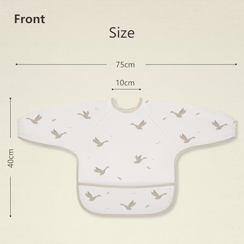 Image of Susurration Baby Long Sleeve Bib Waterproof Sleeved Bib Smock for Baby | 2 Pack Baby Reusable Feeding bibs, 6-36 Months Baby Feeding Essentials- Brown Dinosaur
