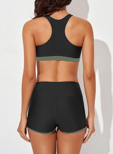 Image of Aleumdr Womens Athletic 3 Piece Tankini Swimsuits with Shorts Swim Tank Tops with Sports Bra and Boyshorts Bathing Suits