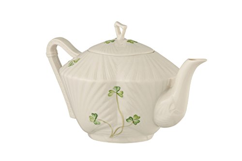 Belleek Pottery Harp Shamrock Teapot, Green/White