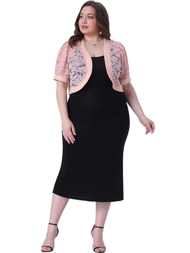 Image of Agnes Orinda Plus Size Cropped Cardigans for Women Open Front Short Sleeve Floral Lace Sheer Bolero Shrugs for Dresses