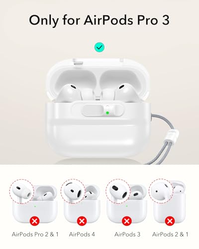 Image of ESR for AirPods Pro 3 Case (2025), Compatible with AirPods Pro 3 (USB-C Cable), MagSafe Ready, Magnetic Lid Lock, Full Drop Protection Cover with Lanyard, White