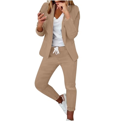 SACFOF Womens 2 Piece Outfits Business Casual Dressy Blazer Sets Open Front Lapel Blazer with Pants Office Work Suit Set