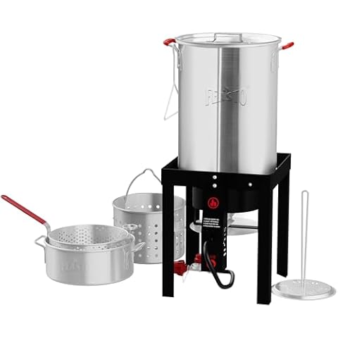 FEASTO 30 Qt Turkey Fryer with Basket & 10QT Fish Fryer Kit, 50,000 BTU Outdoor Propane Burner, CSA Certified, Auto Ignition, 10 PSI Regulator & Hose, for Thanksgiving Day Gathering Cover