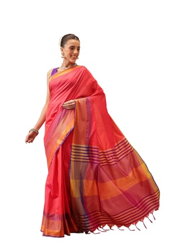 Image of Amazon Brand - Anarva Pattu Art Silk Woven Ready To Wear Saree Pink