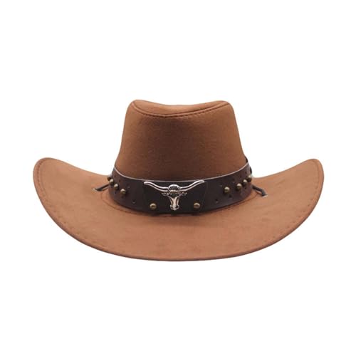 Chapéu de cavalheiro genérico estilo cowboy ocidental, chapéu Bowler estilo jazz para apresentações de cosplay, castanho, M