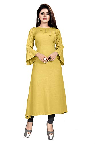 Image of Cotton Plain & Solid 3 /4 Sleeve A-Line Kurtis for Women