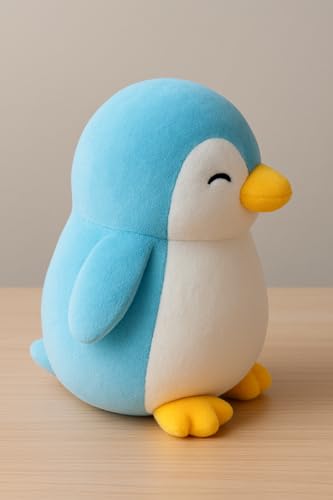 Image of Blue Penguin Plush Stuffed Animal, Cute Smiling Face Design with Yellow Beak and Feet, Soft Cuddly Toy for Kids (Penguin BLUE-28CM)
