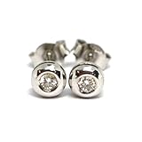 Pendientes de oro blanco 750 18 K, diamantes, 0,13 quilates, montura redonda