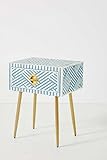 Hansa Handmade Bone Inlay Bedside Table Geometrical Pattern Nightstand End Table Furniture for Home Décor