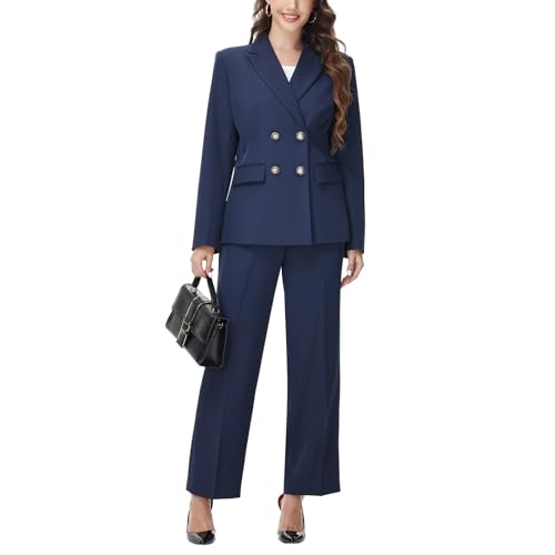 Lamgool Women's 2 Piece Set Double Breasted Blazer and Pants Suit Business Outfits for Work Office4