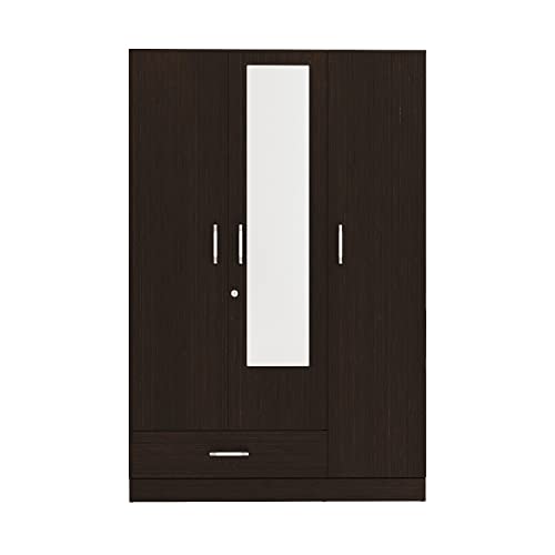 Image of Wakefit Wardrobe | 1 Year Warranty | Engineered Wood Almirah, Cupboard for Clothes Storage | 3 Door, Mirror, 2 Drawers, 1 Hanging Space | Gingham - Wenge