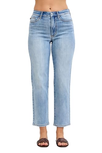 Judy Blue High Waist Classic Light Wash Ankle Straight Jeans Inseam 28