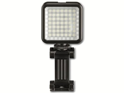 Hama LED Lampe als Videolicht, Fotolicht, Kameralicht (dimmbarer LED Strahler 6000 K, kompakte, tragbare Fotolampe mit Handyhalterung, Blitzschuh z.B. für Mikro, 1/4 Zoll Gewinde für Kamera-Stativ)