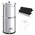BOKKRALL NSF/ANSI 42&372 Standard Stainless Steel Portable Gravity-Fed Water Filter System 2.25 Gallon Water Filter System with Filter and SS304 Spigot at Home and Camping