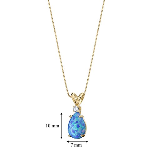 Peora 14K Yellow Gold Created Blue Opal with Genuine Diamond Pendant, Elegant Teardrop Solitaire, Pear Shape, 10x7mm, 1 Carat total - Image 6